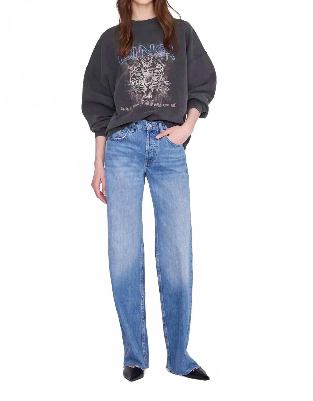 NEW ANINE BING women's miles sweatshirt in leo muse washed black